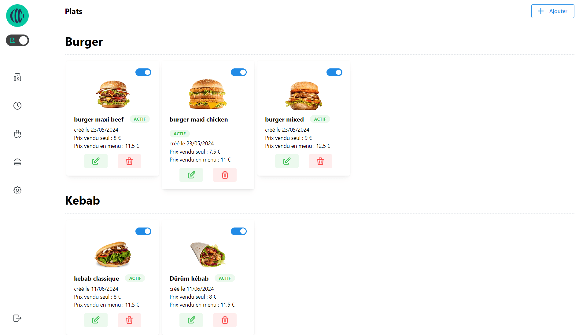 interface de l'application back-office